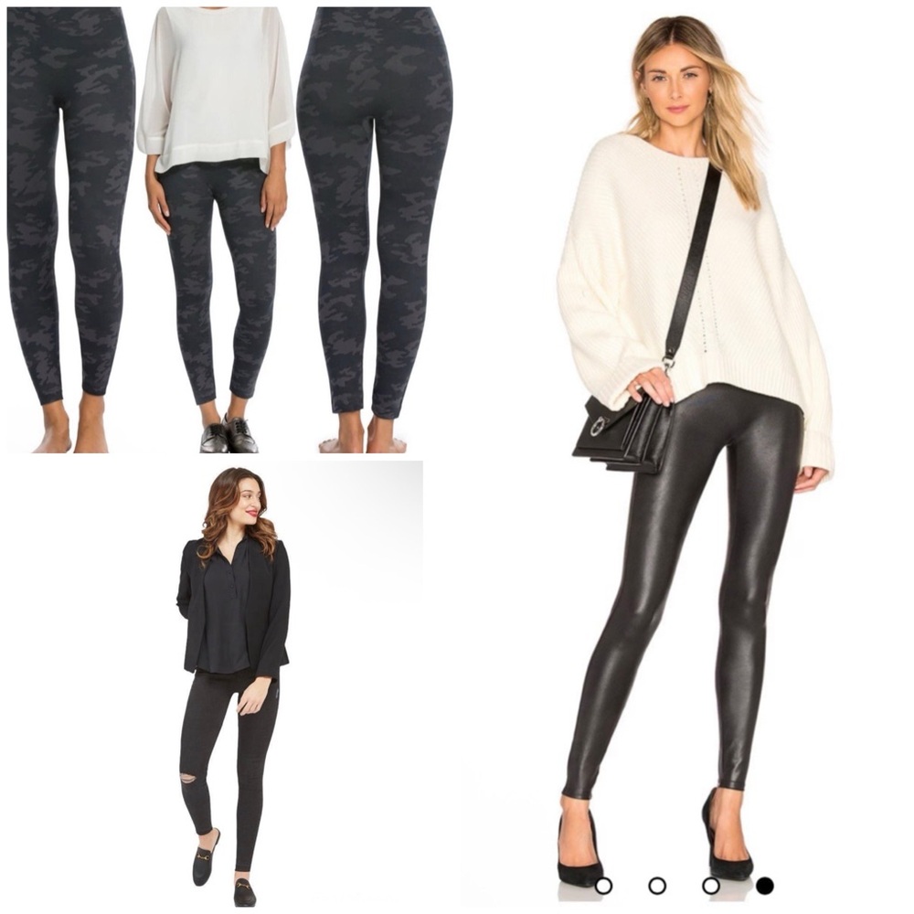 SPANX 3 Best Seller Pants Bundle! Faux Leather/Seamless Camo/Distress Jeans Sz L